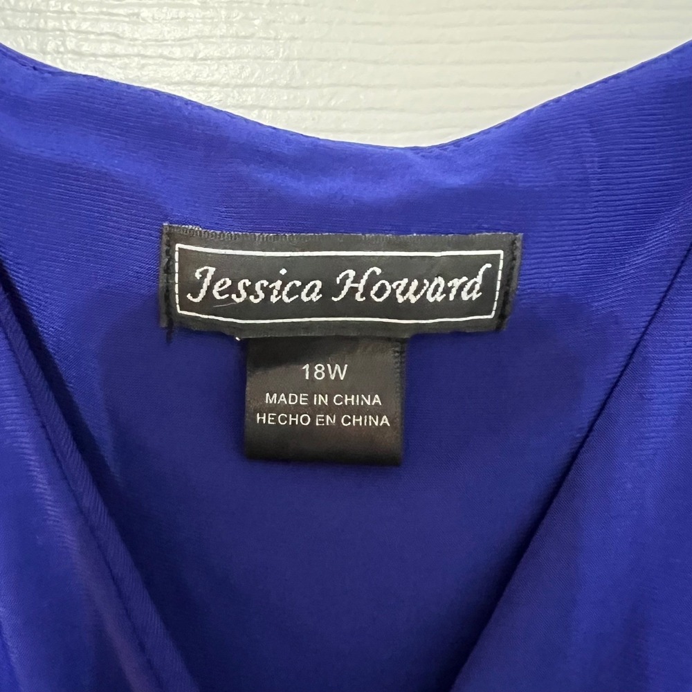 Jessica Howard Royal Blue Ruched V-Neck Cocktail Dress Plus Size 18W - Picture 3 of 8